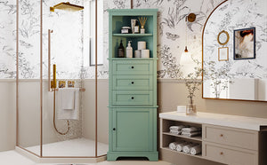 English Elm Green Triangle Tall Cabinet with 3 Drawers, Adjustable Shelf & Anti-Tip Device for Bathroom/Kitchen (Stylish MDF) N725P247409G