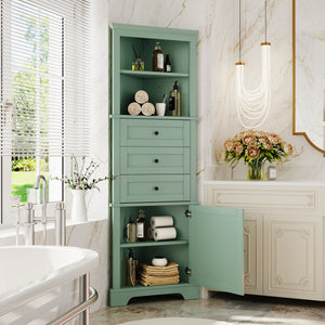 English Elm Green Triangle Tall Cabinet with 3 Drawers, Adjustable Shelf & Anti-Tip Device for Bathroom/Kitchen (Stylish MDF) N725P247409G