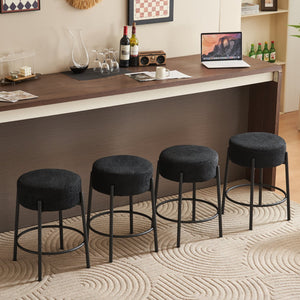 English Elm 24" Tall Round Bar Stools Set Of 2 - Stylish Upholstered Seating For Kitchens & Cafés, Easy Assembly W1901112446