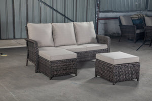English Elm PE WICKER Sectional Sofa 3-Seater with 2 Stools Aqua Blue Cushions, Weatherproof PE Rattan Set W349142179