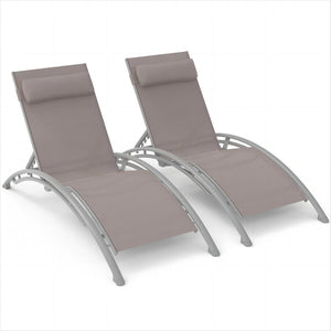 English Elm Outdoor Chaise Lounge Set of 2 Reclining Pool Chairs with Adjustable Headrest, Rustproof Aluminum Frame and Breathable Textilene Fabric for Patio Sunbathing khaki W1859109832