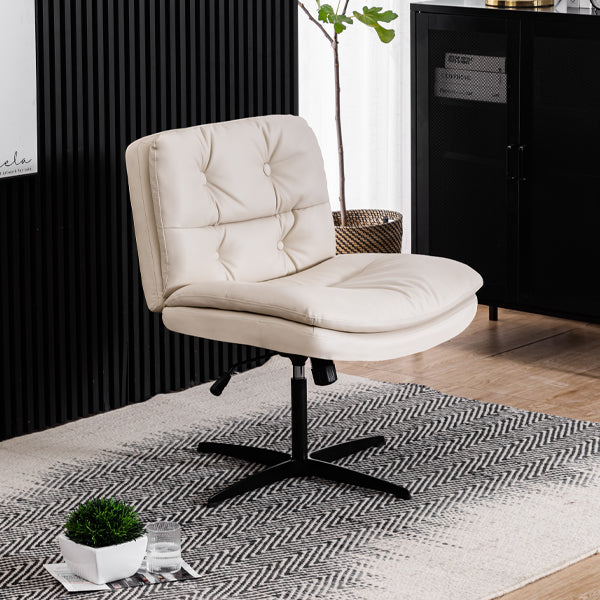 English Elm Large Midcentury Armless Swivel Chair — 360° Tilt, 6" Height Adjust, 350lb Solid Wood Frame, Luxe Leather Upholstery W1403P152410