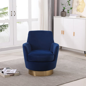 English Elm Velvet 360° Swivel Barrel Chair with Gold Base, Plush Upholstery, Pocket Spring Comfort, 300lb Capacity Navy W1361116864