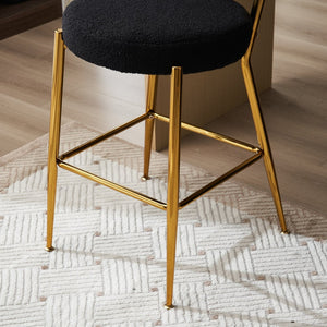 English Elm Set Of 4 Plush Teddy Fabric Bar Stools - Modern Metal Base For Kitchen & Dining - Stylish Comfort W1901P178307-GIGA