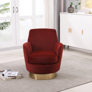Hearth and Haven Velvet Swivel Barrel Chair, Swivel Accent Chairs Armchair For Living Room, Reading Chairs For Bedroom Comfy, Round Barrel Chairs with Gold Stainless Steel Base (Brownish Red) W1361116856