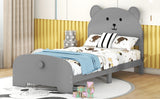 English Elm Twin Size Wood Platform Bed With Bear-Shaped Headboard and Footboard,Gray