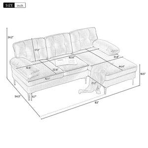 English Elm 83" Modern Sectional Sofas Couches Velvet L-Shaped Couches For Living Room, Bedroom, Yellow