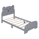 English Elm Twin Size Wood Platform Bed With Bear-Shaped Headboard and Footboard,Gray