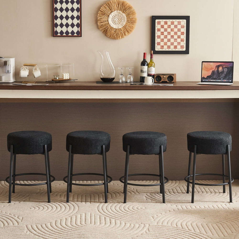 English Elm 24" Tall Round Bar Stools Set Of 2 - Stylish Upholstered Seating For Kitchens & Cafés, Easy Assembly W1901112446