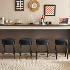 English Elm 24" Tall Round Bar Stools Set Of 2 - Stylish Upholstered Seating For Kitchens & Cafés, Easy Assembly W1901112446