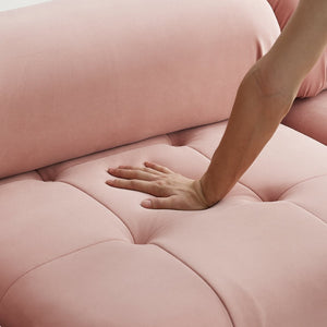 English Elm Modular Velvet Sectional Sofa with Button Tufted Seats and Reversible Ottoman Included Pink W1413S00018