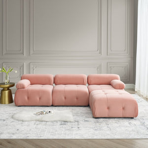 English Elm Modular Velvet Sectional Sofa with Button Tufted Seats and Reversible Ottoman Included Pink W1413S00018