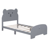 English Elm Twin Size Wood Platform Bed With Bear-Shaped Headboard and Footboard,Gray