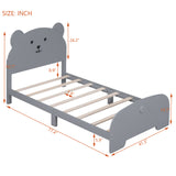 English Elm Twin Size Wood Platform Bed With Bear-Shaped Headboard and Footboard,Gray