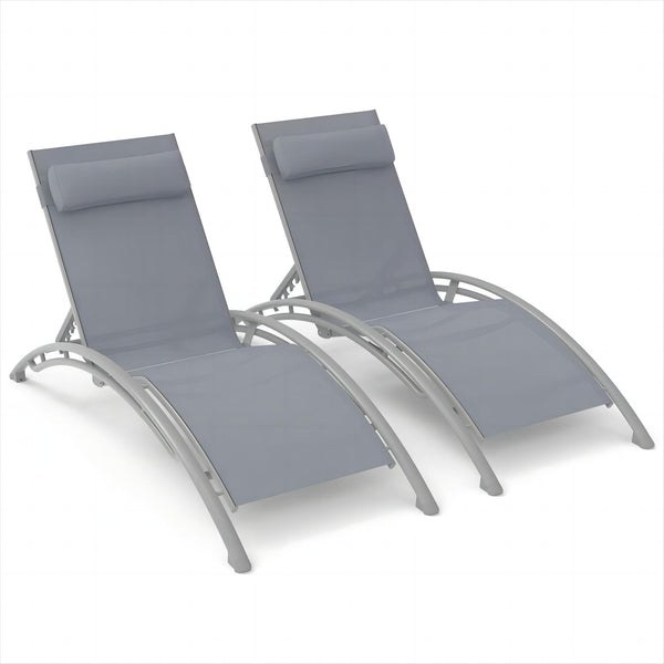 English Elm Outdoor Chaise Lounge Set of 2 Reclining Pool Chairs with Adjustable Headrest, Rustproof Aluminum Frame and Breathable Textilene Fabric for Patio Sunbathing Gray W1859109689