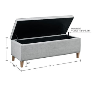 English Elm Rectangular Plush Grey Storage Bench with Soft-Close Lift Top, Solid Wood Legs, 48" Spacious Seat B03548990