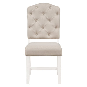 English Elm Trexm Retro Button Tufted Upholstered Dining Chair Set of Four with Rubberwood Legs Off White WF298830AAD