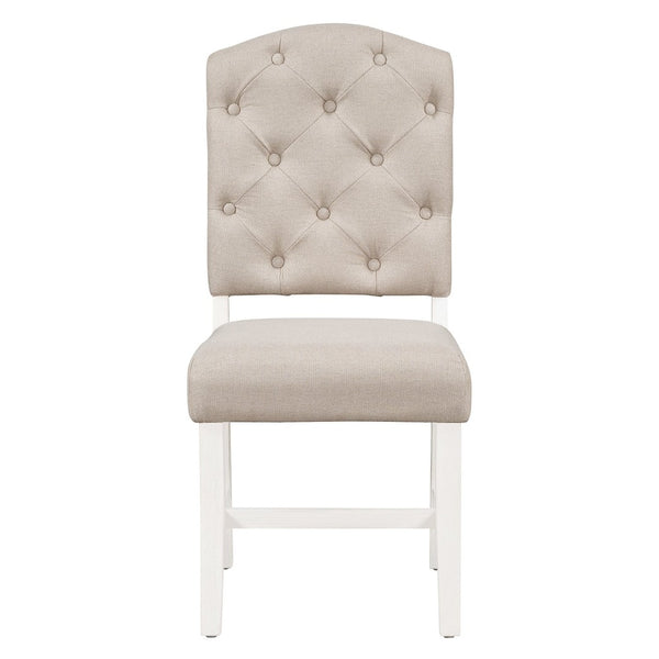 English Elm Trexm Retro Button Tufted Upholstered Dining Chair Set of Four with Rubberwood Legs Off White WF298830AAD