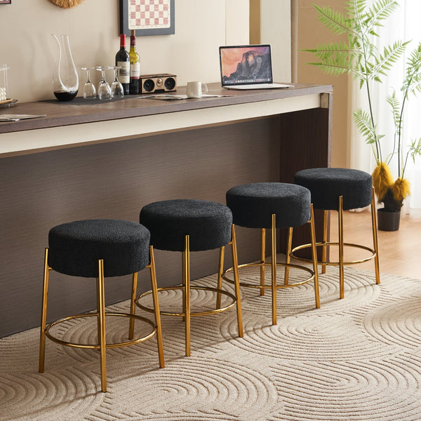 English Elm 24" Tall Round Bar Stools Set Of 2 - Modern Upholstered Seating For Kitchens, Cafes, And Bars! W1901112448