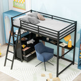 Hearth and Haven Elgin Twin Loft Bed with Desk, Shelves and Two Built in Drawers, Black GX000624AAB