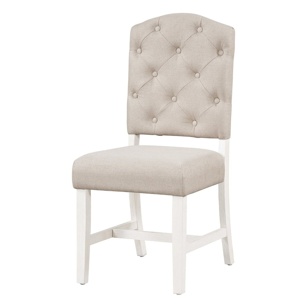English Elm Trexm Retro Button Tufted Upholstered Dining Chair Set of Four with Rubberwood Legs Off White WF298830AAD