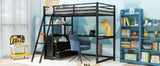 Hearth and Haven Elgin Twin Loft Bed with Desk, Shelves and Two Built in Drawers, Black GX000624AAB