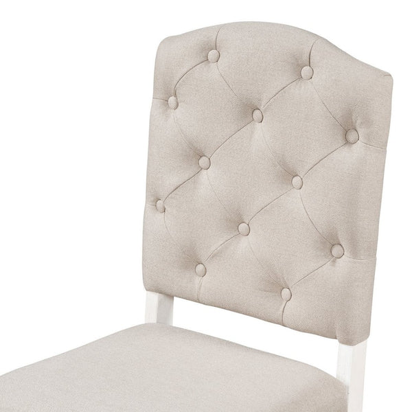 English Elm Trexm Retro Button Tufted Upholstered Dining Chair Set of Four with Rubberwood Legs Off White WF298830AAD