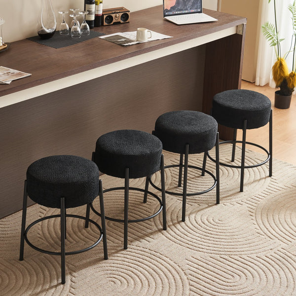 English Elm 24" Tall Round Bar Stools Set Of 2 - Stylish Upholstered Seating For Kitchens & Cafés, Easy Assembly W1901112446