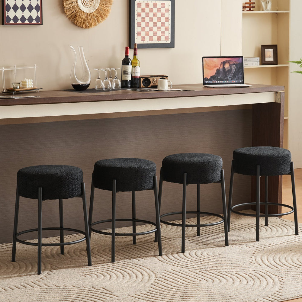 English Elm 24" Tall Round Bar Stools Set Of 2 - Stylish Upholstered Seating For Kitchens & Cafés, Easy Assembly W1901112446