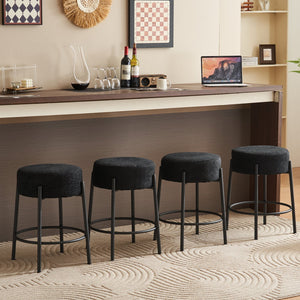 English Elm 24" Tall Round Bar Stools Set Of 2 - Stylish Upholstered Seating For Kitchens & Cafés, Easy Assembly W1901112446