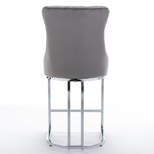 English Elm 26" High-Back Bar Stools Set of 2 with Deep Button Tufting, Plush Sponge & Spring Seats, Chrome Base Gray W1143112577