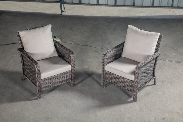 English Elm PE Hand Made WICKER SECTIONAL SINGLE SOFA Brown Gray Outdoor 5-Seater UV-Proof Cushions Easy Assembly Durable W349111242