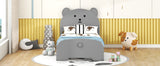 English Elm Twin Size Wood Platform Bed With Bear-Shaped Headboard and Footboard,Gray