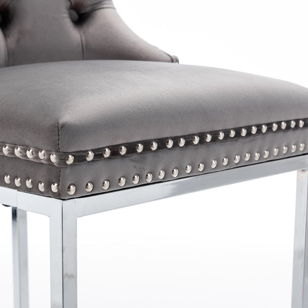 English Elm 26" High-Back Bar Stools Set of 2 with Deep Button Tufting, Plush Sponge & Spring Seats, Chrome Base Gray W1143112577