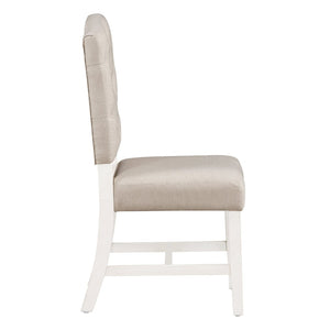 English Elm Trexm Retro Button Tufted Upholstered Dining Chair Set of Four with Rubberwood Legs Off White WF298830AAD