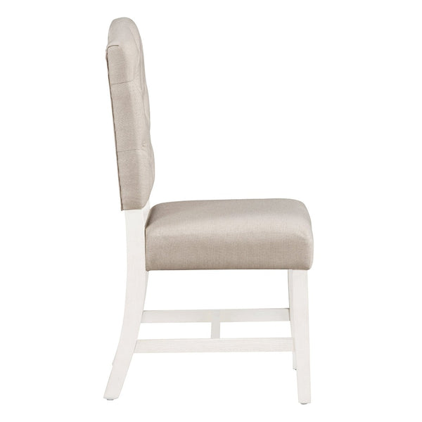 English Elm Trexm Retro Button Tufted Upholstered Dining Chair Set of Four with Rubberwood Legs Off White WF298830AAD