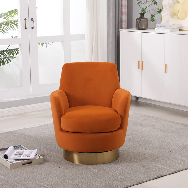 English Elm Velvet 360° Swivel Barrel Chair with Gold Base, Plush Upholstery, Pocket Spring Comfort, 300lb Capacity Orange W1361116860