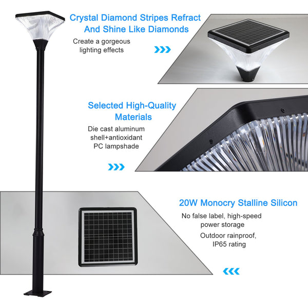 English Elm Solar Street Lamp Cap Solar-Powered IP65 Waterproof LED Garden Light Head, Auto Dusk-to-Dawn, 15.7cm Hood W1340103856