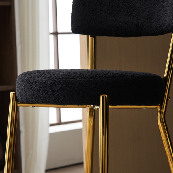 English Elm Set Of 4 Plush Teddy Fabric Bar Stools - Modern Metal Base For Kitchen & Dining - Stylish Comfort W1901P178307-GIGA