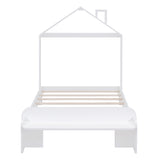 English Elm Twin Size Wood Platform Bed With House-Shaped Headboard and Footboard Bench,White