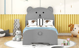 English Elm Twin Size Wood Platform Bed With Bear-Shaped Headboard and Footboard,Gray