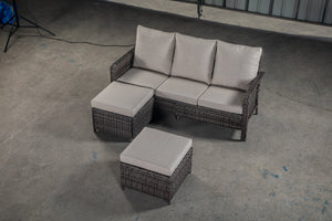 English Elm PE WICKER Sectional Sofa 3-Seater with 2 Stools Aqua Blue Cushions, Weatherproof PE Rattan Set W349142179