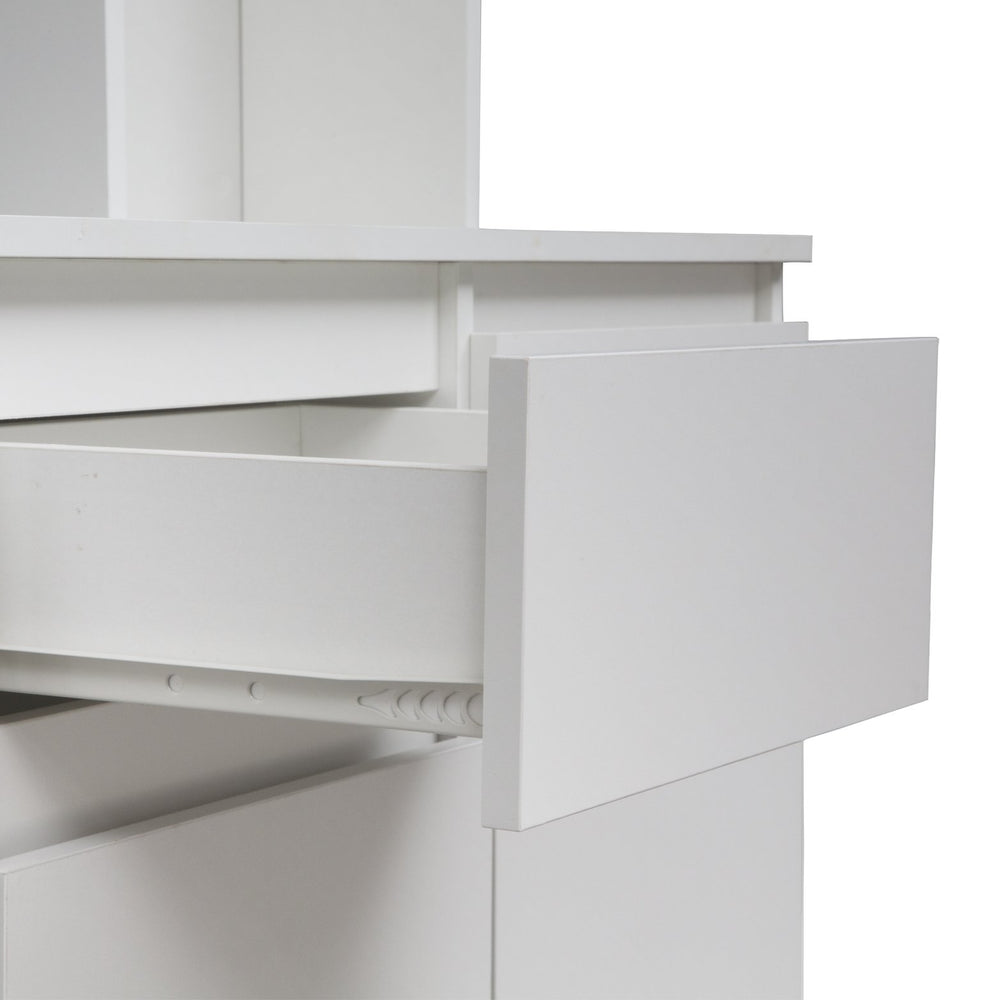 English Elm 74" Modern Kitchen Pantry Cabinet with Charging Station & Microwave Stand, Freestanding Buffet Storage with Hutch, Drawer, White Finish W1321S00002