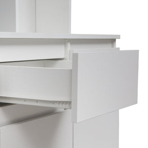 English Elm 74" Modern Kitchen Pantry Cabinet with Charging Station & Microwave Stand, Freestanding Buffet Storage with Hutch, Drawer, White Finish W1321S00002