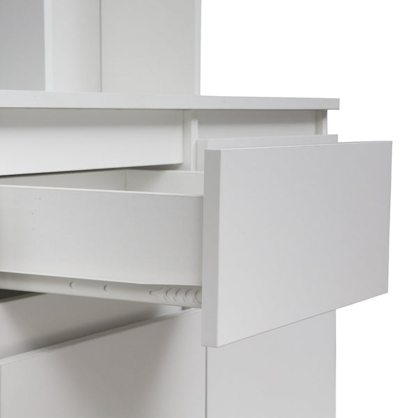 English Elm 74" Modern Kitchen Pantry Cabinet with Charging Station & Microwave Stand, Freestanding Buffet Storage with Hutch, Drawer, White Finish W1321S00002