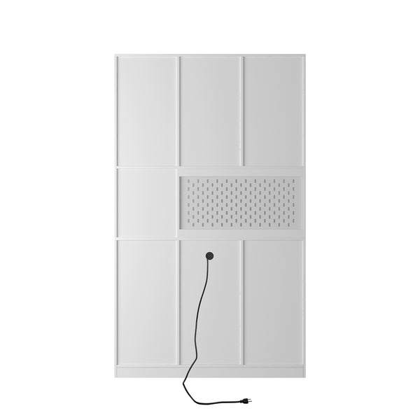 English Elm 74" Modern Kitchen Pantry Cabinet with Charging Station & Microwave Stand, Freestanding Buffet Storage with Hutch, Drawer, White Finish W1321S00002