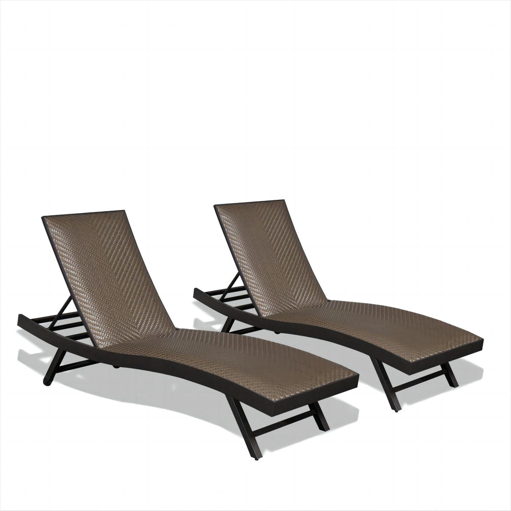 English Elm Outdoor Chaise Lounge Set of 2 Reclining Pool Chairs with Adjustable Headrest, Rustproof Aluminum Frame and Breathable Textilene Fabric for Patio Sunbathing Dark Brown W1859109883