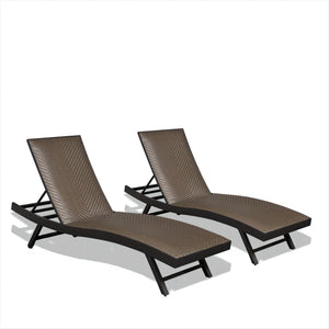 English Elm Outdoor Chaise Lounge Set of 2 Reclining Pool Chairs with Adjustable Headrest, Rustproof Aluminum Frame and Breathable Textilene Fabric for Patio Sunbathing Dark Brown W1859109883