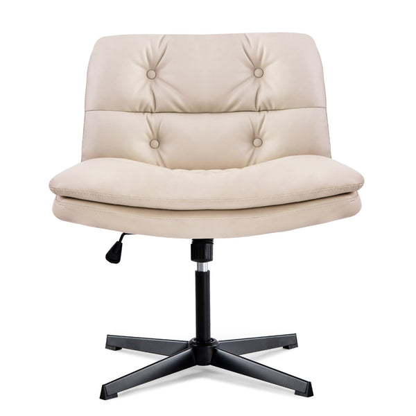 English Elm Large Midcentury Armless Swivel Chair — 360° Tilt, 6" Height Adjust, 350lb Solid Wood Frame, Luxe Leather Upholstery W1403P152410