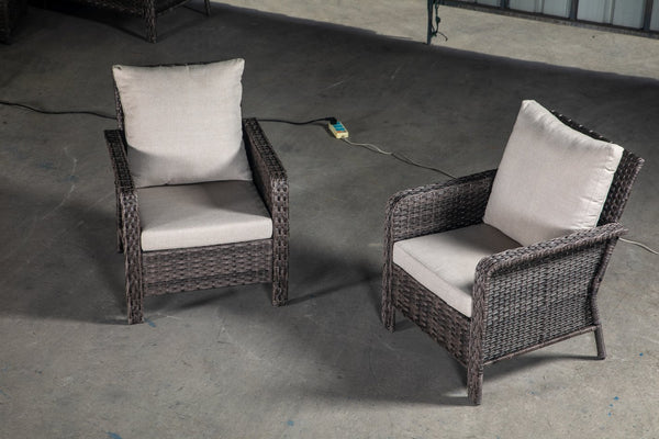 English Elm PE Hand Made WICKER SECTIONAL SINGLE SOFA Brown Gray Outdoor 5-Seater UV-Proof Cushions Easy Assembly Durable W349111242